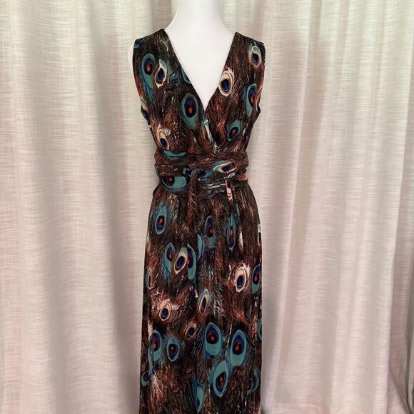 Kasper‎ Womens Sleeveless Maxi Dress Sz Small Peacock Tie Waist Stretch Wedding - Picture 7 of 16